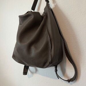ALLSAINTS Tote Bag Backpack Brown Taupe Leather Whipstitch Straps Pre❤️